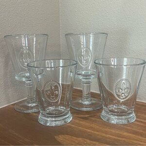 4 Gorgeous La Rochere France Aubergine wine & tumblers glasses Fleur de Lis New